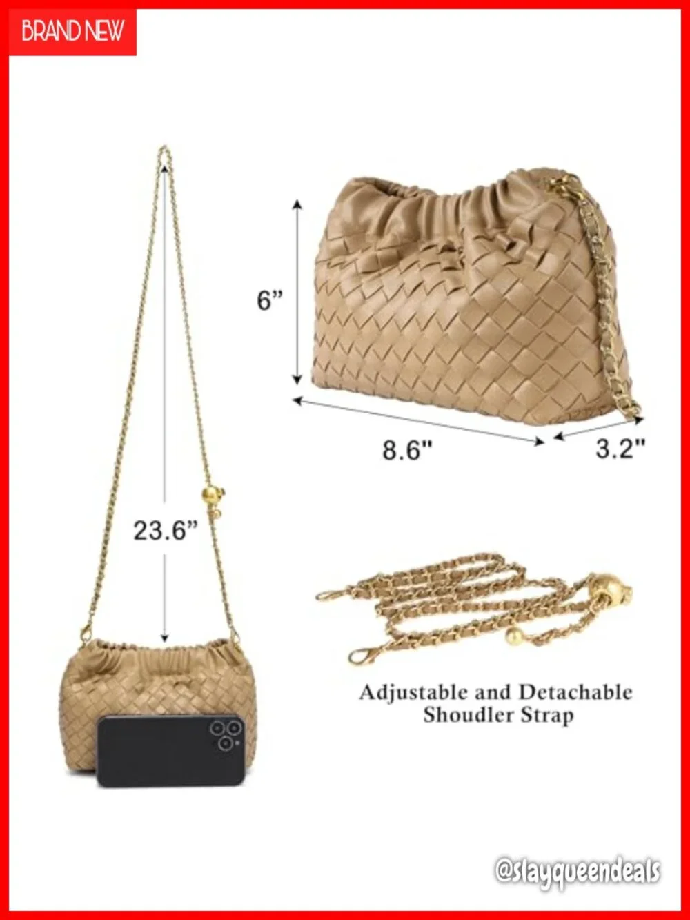 Woven Faux Leather Crossbody Hobo Clutch Bag with Ruched Design